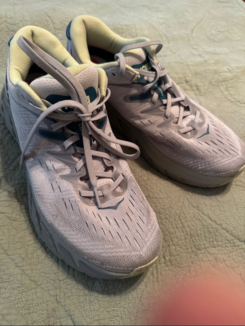 Hoka Women's Running Shoes - light gray  with Teal Accents